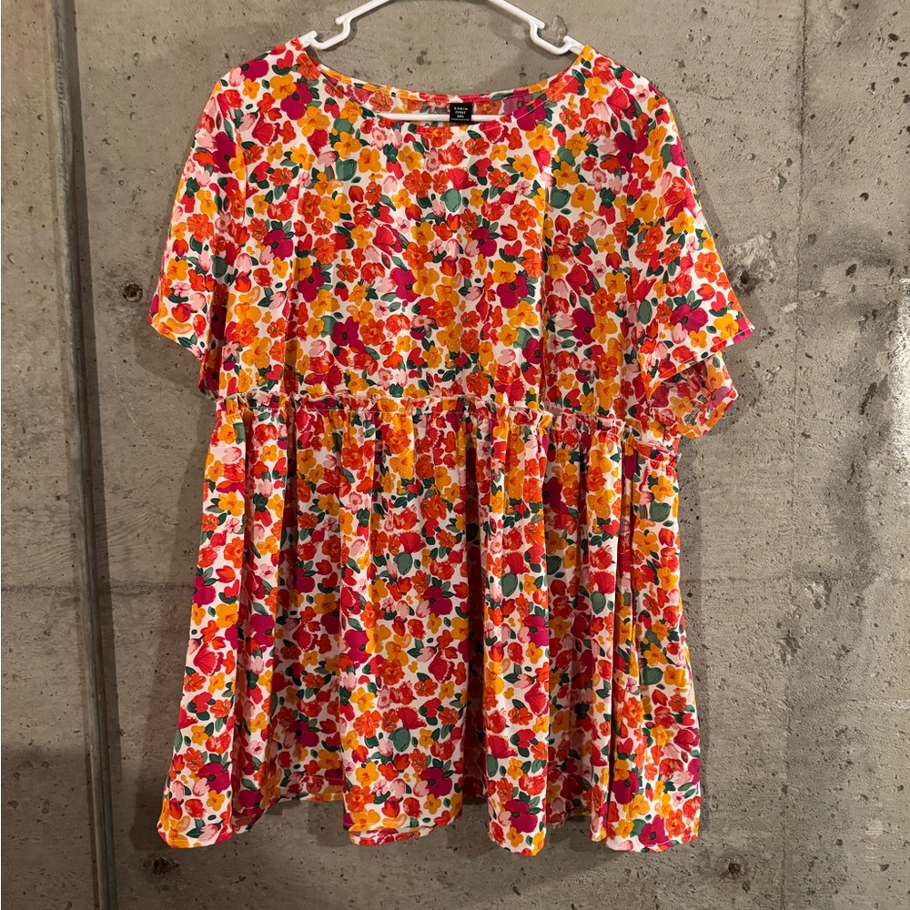 NWOT SHEIN Bright Floral Medium Babydoll Dress or 2XL Top